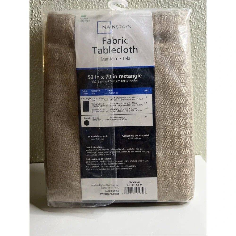 Mainstays Solid Arctic Brownstone Fabric Tablecloth 52